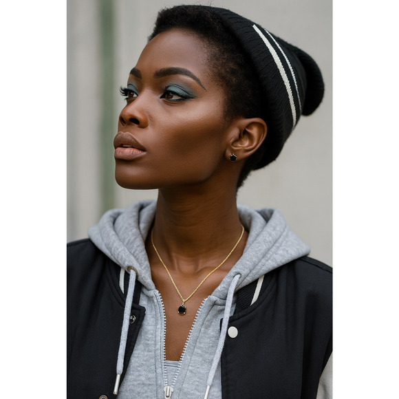 4 Ct Black Diamond Pendant + Stud Set | 14K Gold | Unisex Minimalist Jewelry | - Picture 2 of 8